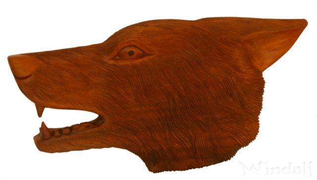 WINDALF Wandbild Wolfskopf GERÎ 32 cm Links schauend Handarbeit aus Holz - Windalf.de