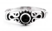 WINDALF Zarter Damen Ring MINA 6 mm Black Onyx Bohemia Ornamentik Silber - Windalf.de
