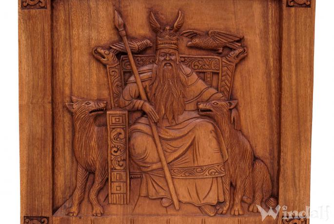 handgeschnitzt Odin Wotan Wandrelief aus Holz 