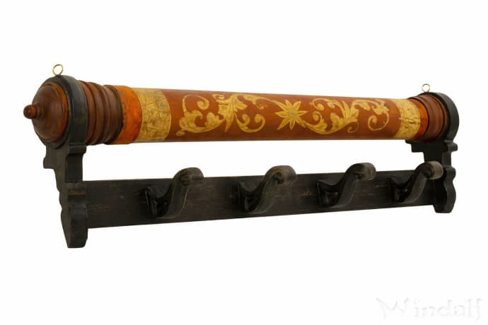 WINDALF Wand Garderobe DANA 55 cm Wandgarderobe 4 Haken mit Blumen Ornamenten Handarbeit aus Holz - Windalf.de