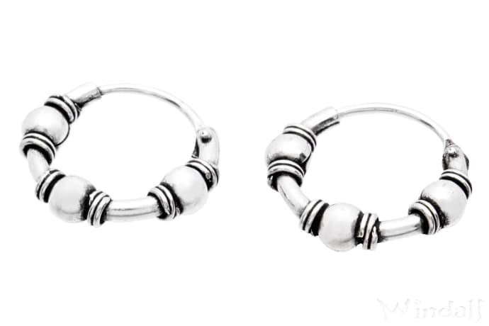 WINDALF Vintage Creolen TRINY Ø 13 mm Ohrringe mit drei Kugeln Silber - Windalf.de