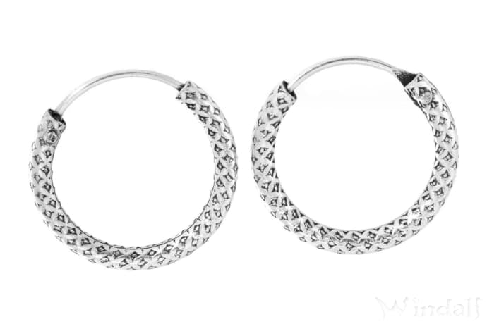 WINDALF Schmuck Creolen RAGNAR Ø 16 mm Wikinger Rauten Handarbeit Silber - Windalf.de
