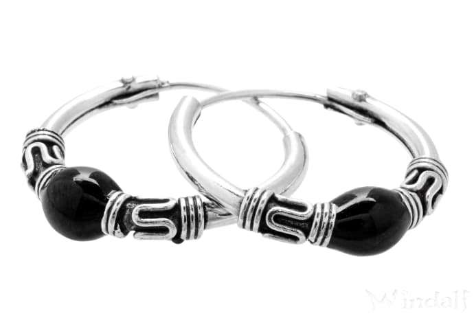 WINDALF Bohemian Creolen RONYA 14 mm Gothic Schmuck mit schwarzer Kugel Handarbeit Silber WINDALF Bohemian Creolen RONYA 14 mm Gothic Schmuck mit schwarzer Kugel Handarbeit Silber - Windalf.de