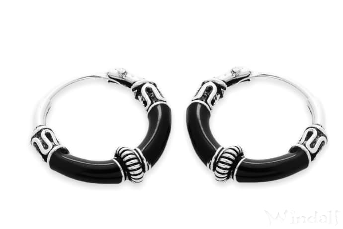WINDALF Gothic Creolen AZUARI 13 mm Ohrringe Silberrad Schwarze Elemente Silber - Windalf.de