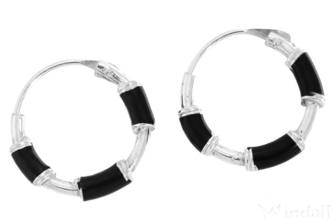 WINDALF Gothic Schmuck Creolen LUZIA Ø 13 mm Schwarze Elemente Handarbeit Silber - Windalf.de