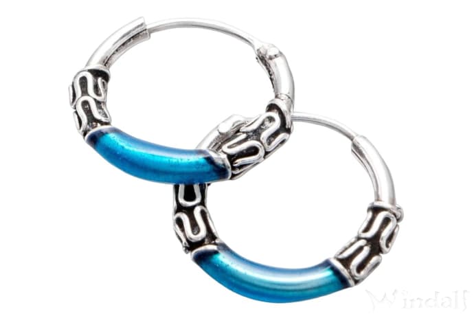 WINDALF Vintage Creolen LIONA Ø 14 mm Ozean Blue Ohrschmuck Handarbeit Silber - Windalf.de