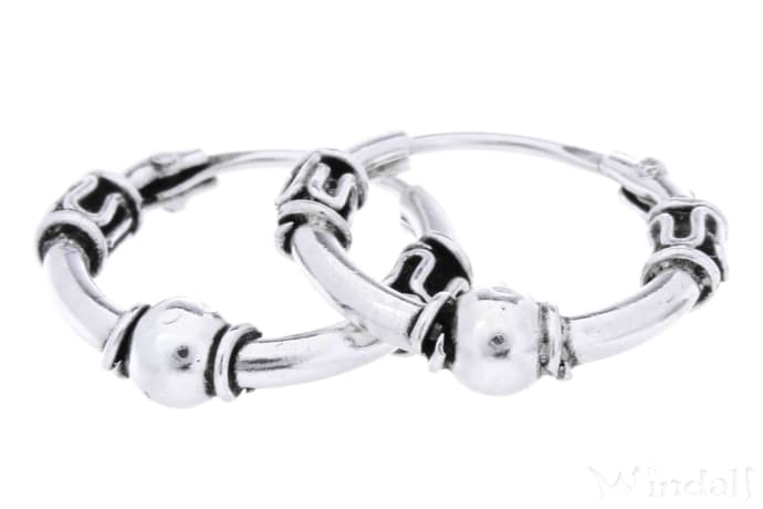 WINDALF Vintage Creolen LIORA Ø 12 mm Ohrringe mit Silberperle Handarbeit Silber - Windalf.de