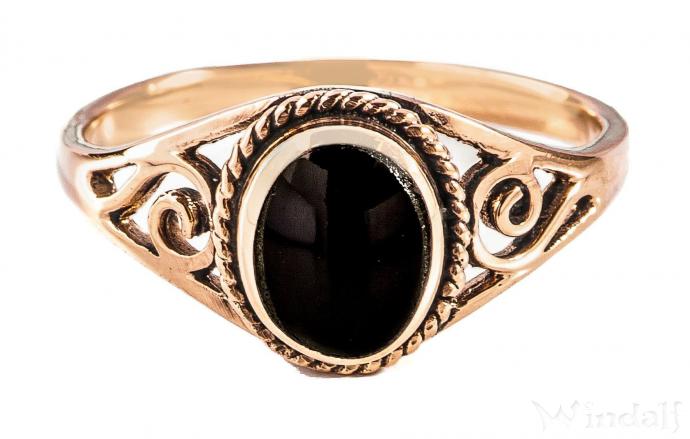 WINDALF Zarter Ring LUCY 9 mm Schwarzer Onyx mit Lebens Spiralen Bronze - Windalf.de