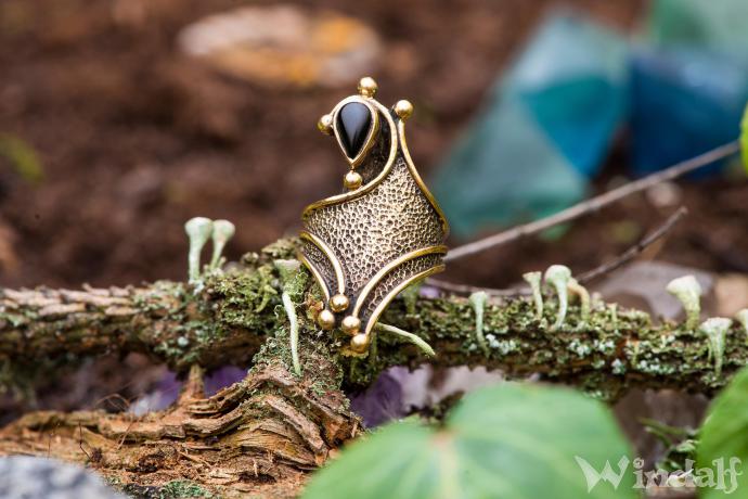 WINDALF Großer Damen Ring DALIA 3.5 cm Statementring mit schwarzem Onyx