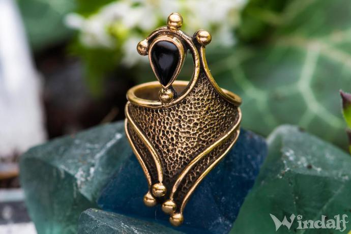 Großer Damen Ring ~ DALIA ~ Onyx - Mittelalter-Schmuck - Bronze - Ringe