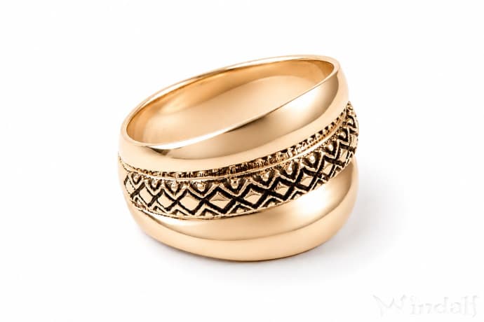 WINDALF Breiter Wikinger Ring ARCAN 15 mm Wikingerkunst Rautenmuster Bronzering - Windalf.de