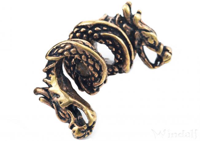 WINDALF Vintage Bartperle DRACONI 24 mm Wikinger Drachen Haarperle Bronze - Windalf.de