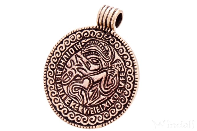 WINDALF Vikings Schmuck Anhänger BRAKTEAT Ø 2.6 cm  Odin auf Sleipnir Kraft-Amulett Bronze - Windalf.de