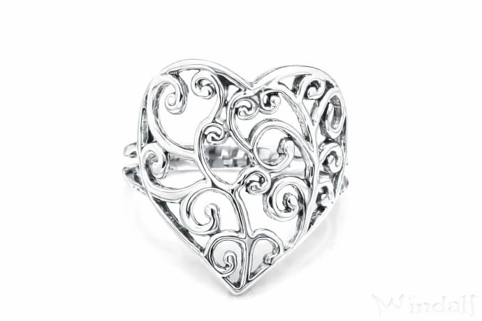 WINDALF Zarter Bohemia Damen Ring TIARA 18 mm Liebesherz Florale Ornamentik Silber - Windalf.de