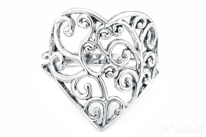 WINDALF Zarter Bohemia Damen Ring TIARA 18 mm Liebesherz Florale Ornamentik Silber - Windalf.de