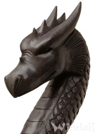WINDALF Schwarzer Wanderstock Drache FAFNIR 130 cm Drachenkopf Handarbeit aus Holz - Windalf.de
