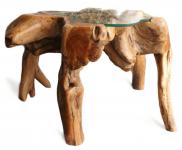 WINDALF Wohnzimmer Couchtisch ADINA 80 cm Gartentisch mit Glasplatte Unikat Handarbeit aus Wurzelholz - Windalf.de