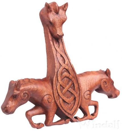 WINDALF Wandbild ROHAN 30 cm Thorshammer mit Pferden Wikinger-Deko Handarbeit Holz - Windalf.de