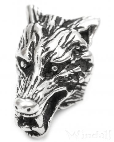 WINDALF Wikinger Silber Haar& Bartschmuck FENRIS 20 mm Wolfskopf Große Öffnung - Windalf.de