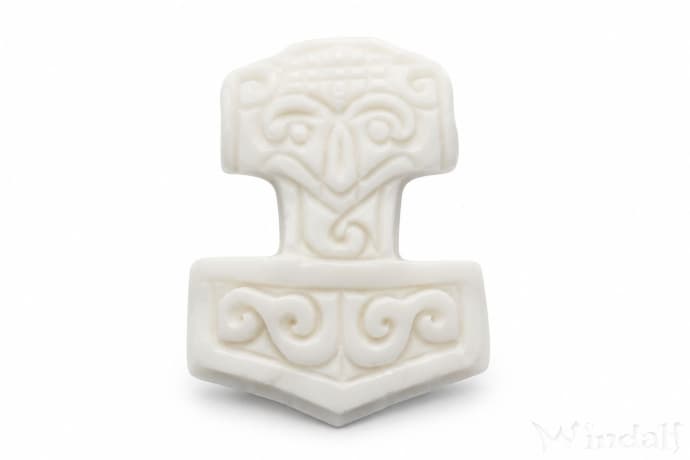 WINDALF Vikings Haar& Bartperle MJ&Ouml;LNIR 24 mm Thorhammer mit Gesicht Knochen - Windalf.de