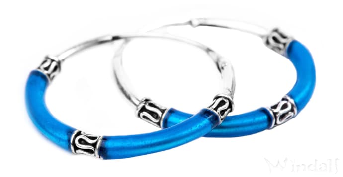 WINDALF Blaue Schmuck-Creolen LUSIA 20 mm Bohemia Ohrringe Handarbeit Silber - Windalf.de