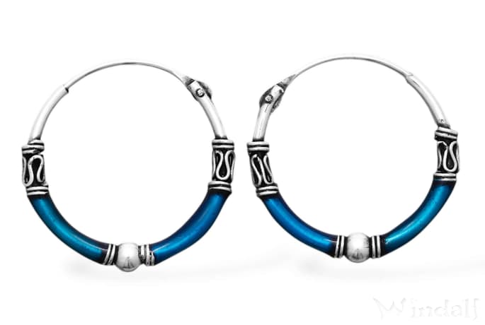 WINDALF Creolen ELA Ø 20 mm Ozean Blau Handarbeit Silber WINDALF Creolen ELA Ø 20 mm Ozean Blau Handarbeit Silber - Windalf.de