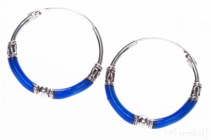 WINDALF Creolen ELA Ø 20 mm Ozean Blue Königsblau Handarbeit Silber - Windalf.de