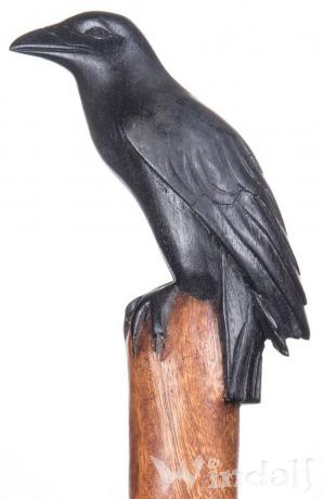 Windalf Schwarzer Wanderstock Munin 130 cm Rabe Handarbeit aus Holz