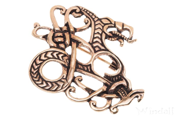 WINDALF Vikings Fibel MIDGA 5 cm Midgardschlange Brosche Bronze WINDALF Vikings Fibel MIDGA 5 cm Midgardschlange Brosche Bronze - Windalf.de