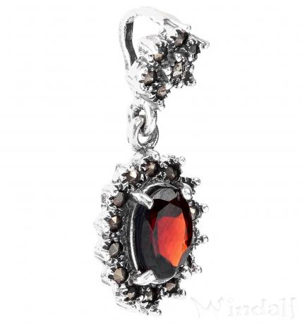 WINDALF Bohemia Schmuck Anhänger AMINA 2.6 cm Roter Granat Markasit-Schmuck Silber - Windalf.de