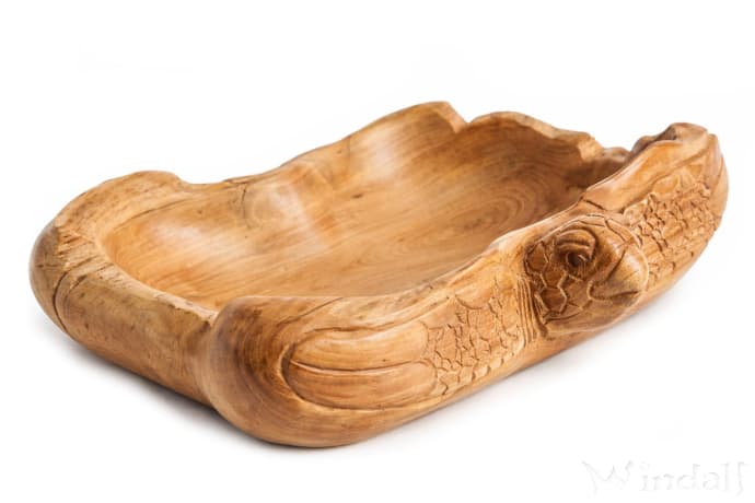 WINDALF Gro&szlig;e Teak Holzschale SCHILDI 30 cm Schildkr&ouml;te Obstschale Handarbeit Wurzelholz - Windalf.de