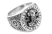 WINDALF Breiter Wikinger Siegel-Ring DONAR FUTHARK 18 mm Runen Thorshammer Statementring Silber - Windalf.de
