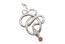 WINDALF Schmuck Anhänger MEDINA 5.3 cm Schlange mit Granatstein Silber - Windalf.de