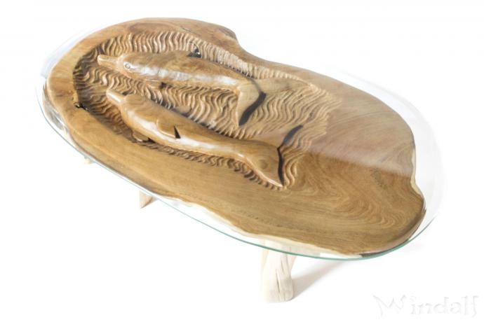 WINDALF Vintage Delfin-Couchtisch RADLEY 104 cm Teaktisch mit Glasplatte Unikat Handarbeit aus Wurzelholz WINDALF Vintage Delfin-Couchtisch RADLEY 104 cm Teaktisch mit Glasplatte Unikat Handarbeit aus Wurzelholz - Windalf.de