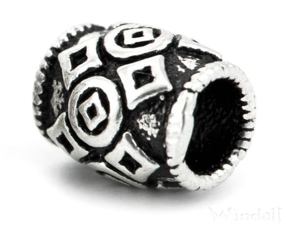 WINDALF Mittelalter Haar& Bartperle NOLAN 7 mm Geschw&auml;rztes Wikinger Muster Silber - Windalf.de