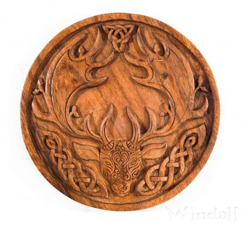 WINDALF Celtic Wandbild CERNUNNOS Ø 28 cm Hirsch als keltischer Wald-Gott Handarbeit Holz WINDALF Celtic Wandbild CERNUNNOS Ø 28 cm Hirsch als keltischer Wald-Gott Handarbeit Holz - Windalf.de