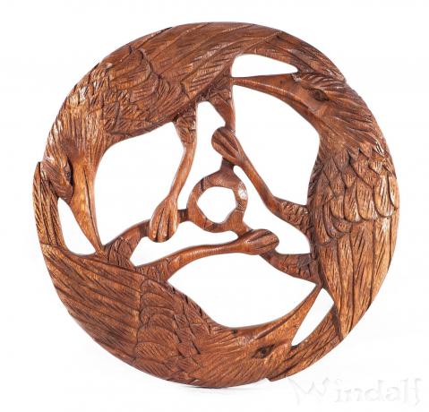 WINDALF Wikinger Wandrelief RAVON Ø 30 cm 3 Keltische Raben Holzbild Handarbeit Holz - Windalf.de