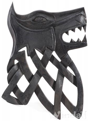 WINDALF Vikings Wandbild FENRIR 25 cm Lokis schwarzer Wolf Ragnarök Wandrelief Handarbeit Holz - Windalf.de