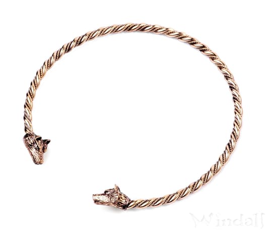 WINDALF Vikings Männer Torques WULF Ø 14.5 cm Halsschmuck Odins Wölfe Handarbeit Bronze - Windalf.de