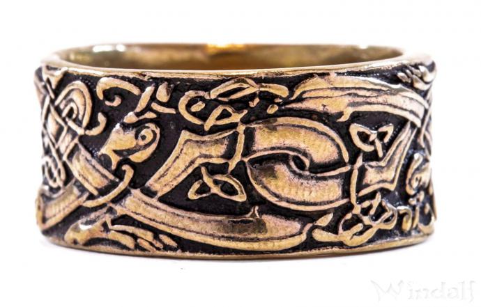 WINDALF Breiter Wikingerring RAVAN 11 mm Odins Wölfe Vikings Bandring Wilde Jagd Bronze - Windalf.de