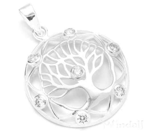 WINDALF Harmony Schmuck Anhänger VENICE Ø 2.7 cm Baum des Lebens Mit weißen Steinen Silber - Windalf.de