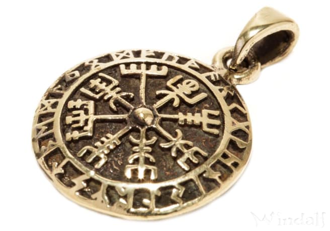 WINDALF Wikinger-Anhänger TALIZAR Ø 1.7 cm Vegvisir Wikinger-Kompass mit Runen Bronze WINDALF Wikinger-Anhänger TALIZAR Ø 1.7 cm Vegvisir Wikinger-Kompass mit Runen Bronze - Windalf.de