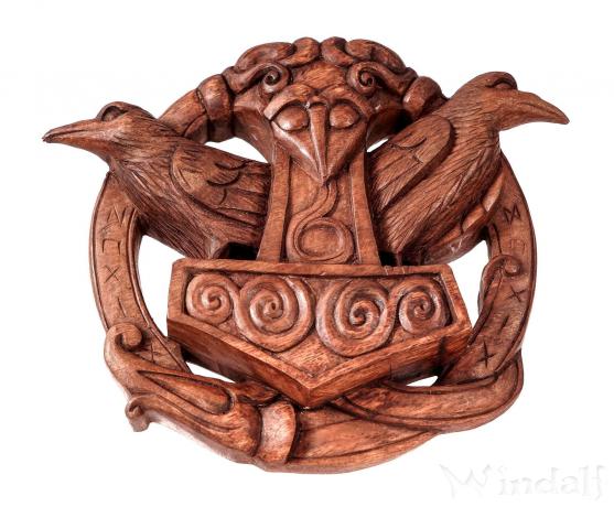 Thorshammer Wandrelief ~ HUGIN & MUNIN ~ 24 cm - Vikings Raben mit