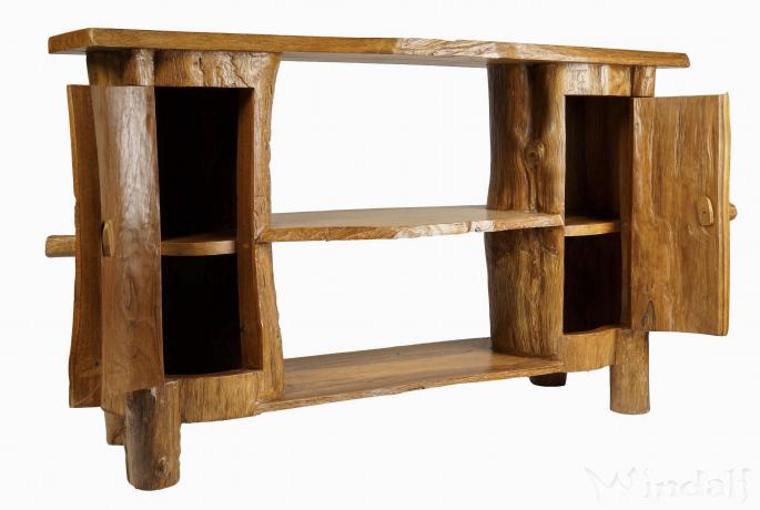 WINDALF Rustikales Sideboard WOODRON 123 cm Lowboard 3 Ablagen 2 Schränke Handarbeit Teak - Windalf.de