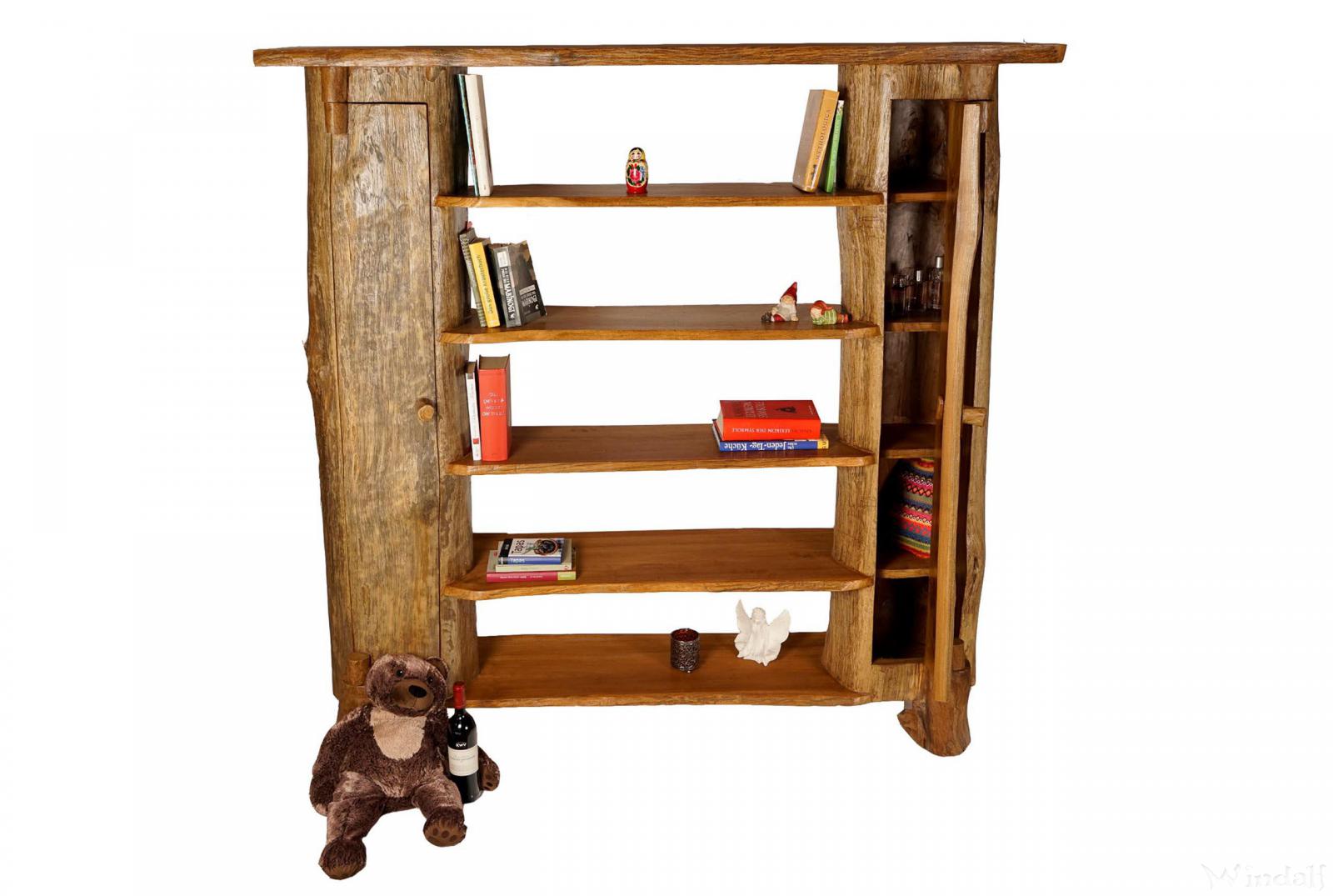 Großer Teakschrank ~ MOGON ~ 180 cm - Hohes Holzregal mit 5 Ablagen und