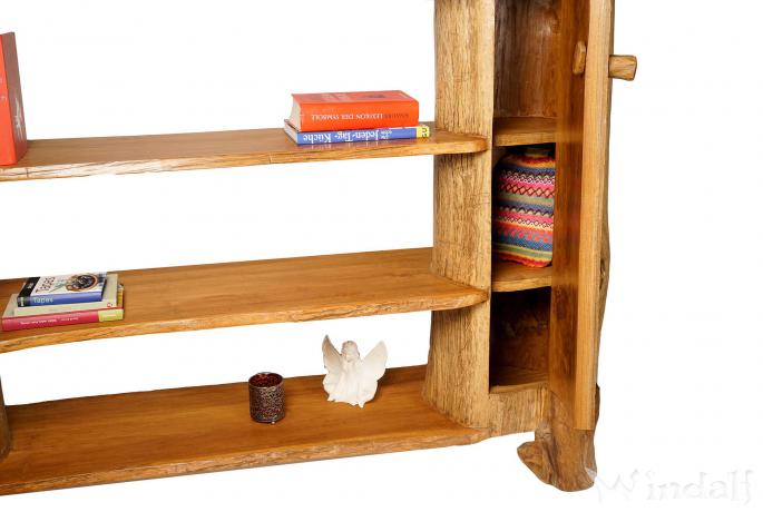 Großer Teakschrank ~ MOGON ~ 180 cm - Hohes Holzregal mit 5 Ablagen und