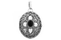 WINDALF Gro&szlig;es Foto-Medaillon ONYX 4 cm Schmuckdose mit Geheimfach Ornamente Handarbeit Silber - Windalf.de