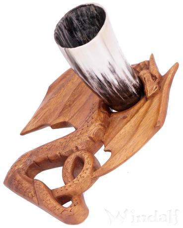 WINDALF Wikinger Trinkhornständer DRAGON 23 cm Nordischer Drache Rechts schauend Handarbeit aus Holz WINDALF Wikinger Trinkhornständer DRAGON 23 cm Nordischer Drache Rechts schauend Handarbeit aus Holz - Windalf.de