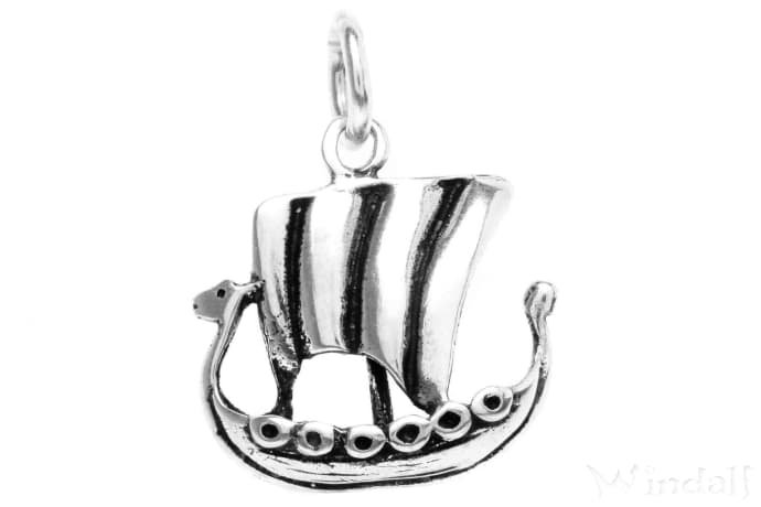 WINDALF Schmuck Anhänger OSTGAARD 2 cm Wikinger Drachenboot Vintage Silber - Windalf.de
