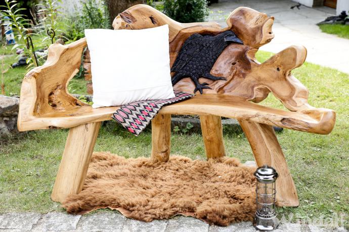 WINDALF Vikings Sitzbank mit schwarzem Raben HUGIN 145 cm Wotans Raben